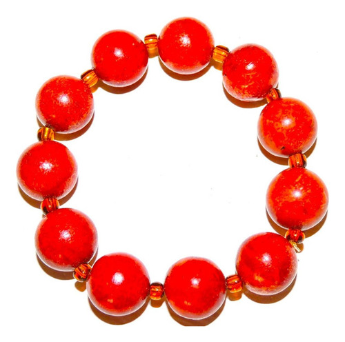 Pulsera Coral Rojo 13 Bolas 14 Mm