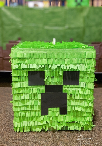 Piñata Cumpleaños Tematica Minecraft Cubo Verde  