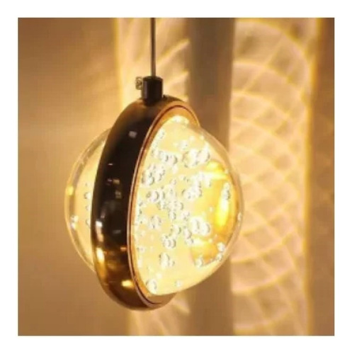 2 Pendentes Cristal Bolhas Led 3 Cores Gold Saturno Esfera