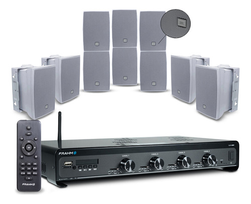Som Ambiente Academia Supermercados Frahm 4500 + 10 Cxs Jbl Cor Branco Potência De Saída Rms 480 W 127v / 220v