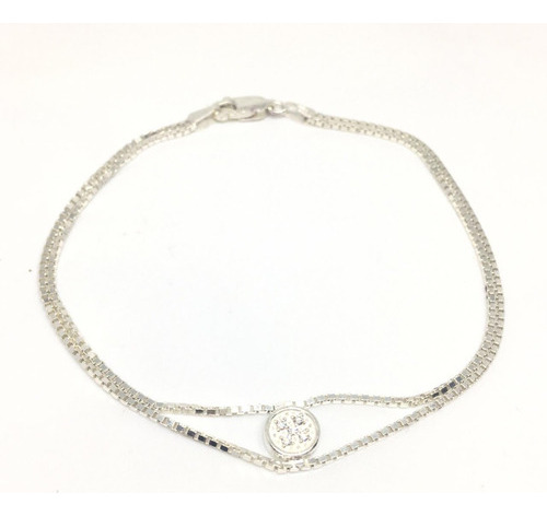 Pulsera Doble Veneciana Dije Circulo Con Cubic Plata 925 