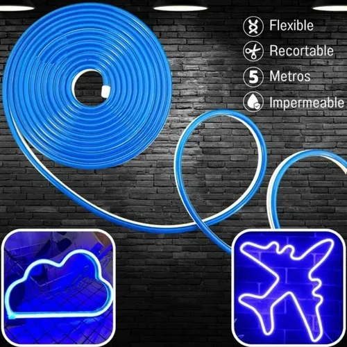 Manguera Cinta Tira Luces Led Neon 5 Mts + Transformador Azul