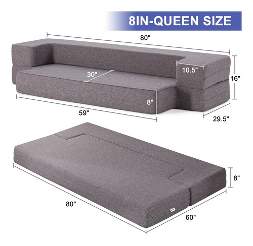 Sofá Cama Plegable Queen 8 Con Almohadas