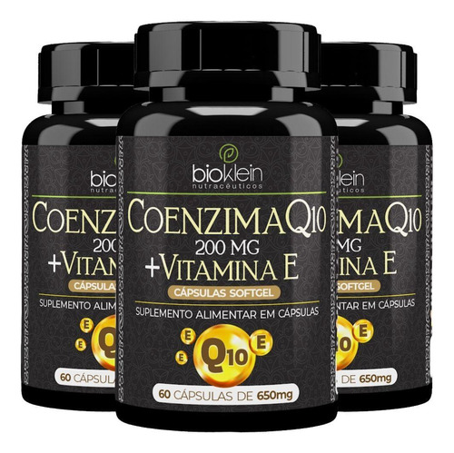 Kit 3x Coenzima Q10 200mg + Vitamina E - Bioklein