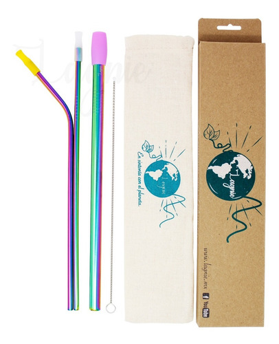 Lagnie Set 3 Popotes Metálico Reusable Acero Colores Tamaños