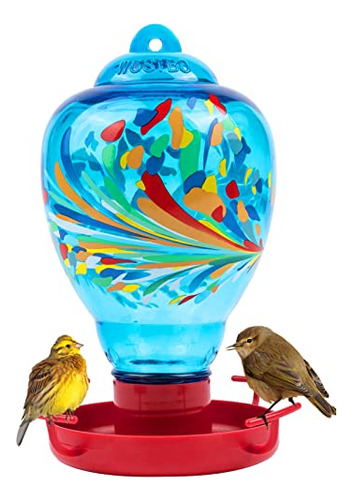 Colorful Glass Wild Bird Waterer 32 Oz Bird Water Feede...