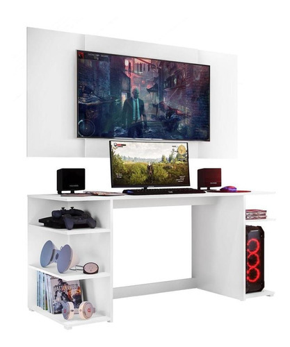 Mesa Gamer C/ Painel Tv 55 Multimóveis Guilda Fg3589 Branca