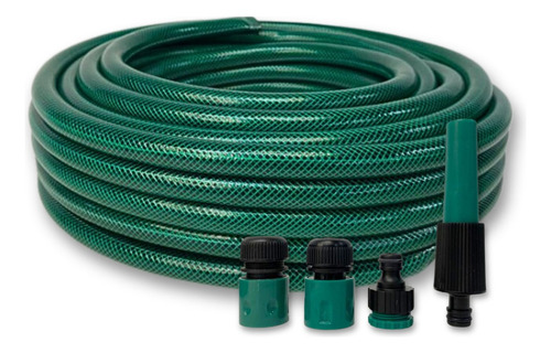 Manguera De Riego Mallada Con Tela Y Acople 15m Jardín Pvc Color Verde