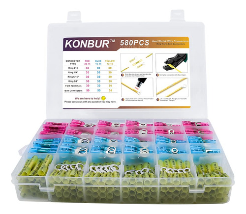 Conectores De Cable Termorretractiles Konbur 580 Piezas -...