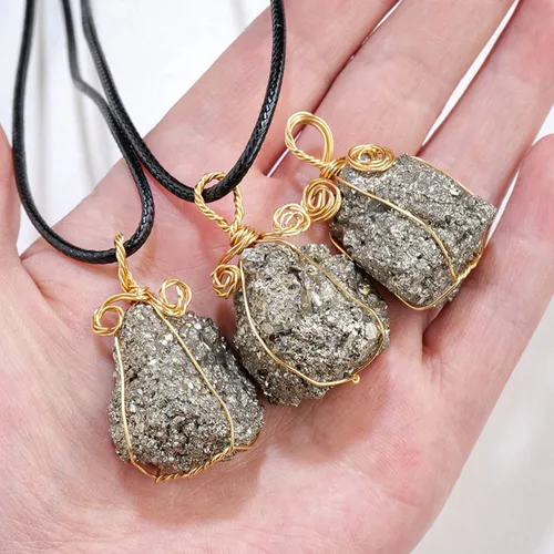 Raw Pyrite Stone Necklace Natural Crystal Stone