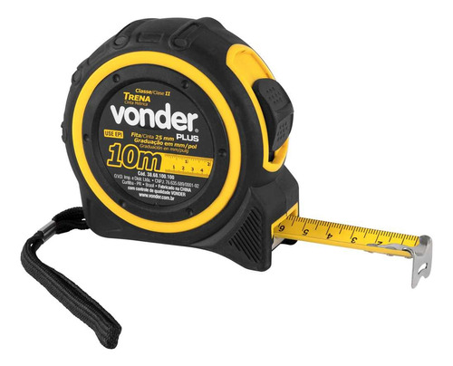 Trena Cinta Métrica De Aço 10 M X 25 Mm Vonder Plus