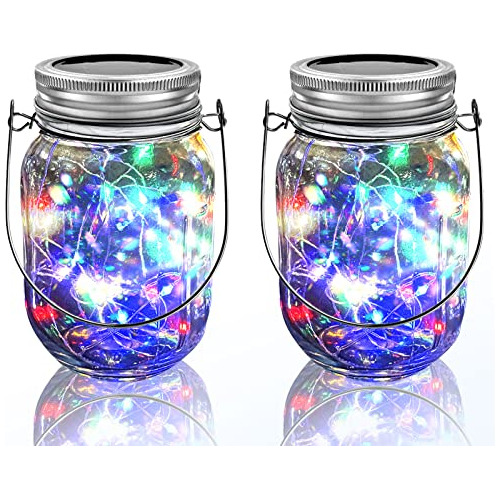 Hanging Solar Mason Jar Lights, 2 Pack 20 Led String Ha...