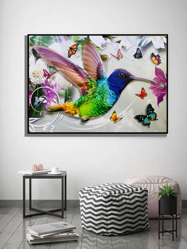 Cuadro Decorativo  Colibri Mariposas Abstracto