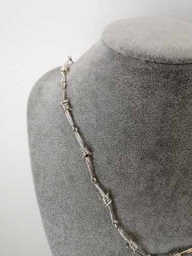 Collar Para Hombre Alambre De Puas De Plata Ley .925 60cm Color Plateado
