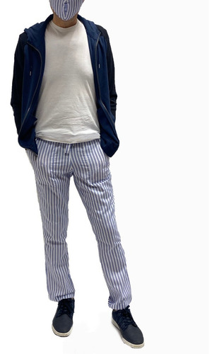 Pantalón Casual Blue Lines + Tapaboca Bicapa Onpants