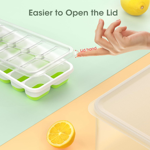 Ice Cube Tray With Lid And Bin, 4 Pack Silicone Plastic Ice