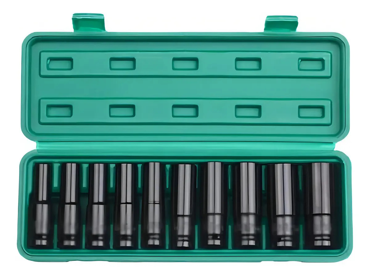 Set 10 Dados Impacto 1/2" Acero Al Carbón 8-17mm Con Estuche
