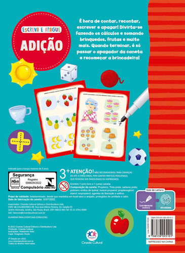 Livro Escreva E Apague - Adicao, De Cultural, Ciranda. Editorial Ciranda Cultural Editora E Distr Ltda, Tapa Canoa Ou Grampeado En Português, 2022