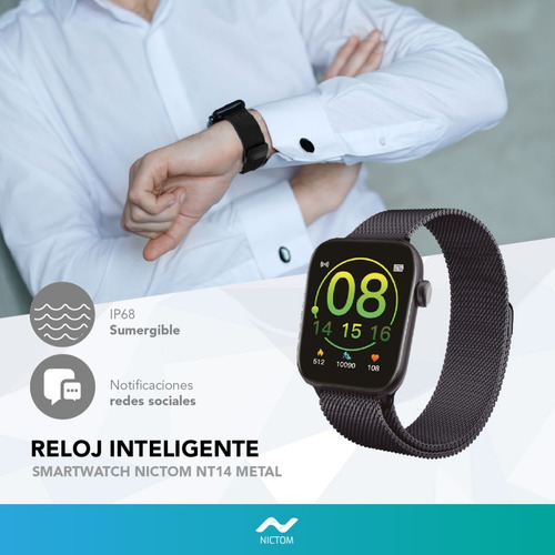 Imagen 6 de 9 de Smartwatch Nictom Nt14 1,75 Notificaciones + Malla Metálica
