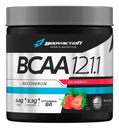 Suplemento Em Pó Bodyaction Bcaa 12:1:1 Recoveron Sabor Morango Em Pote De 100g