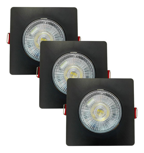 Kit 03 Spot Led Authentic Preto Direcionável Embutir 5w 6500 Cor Branco-frio 110V/220V