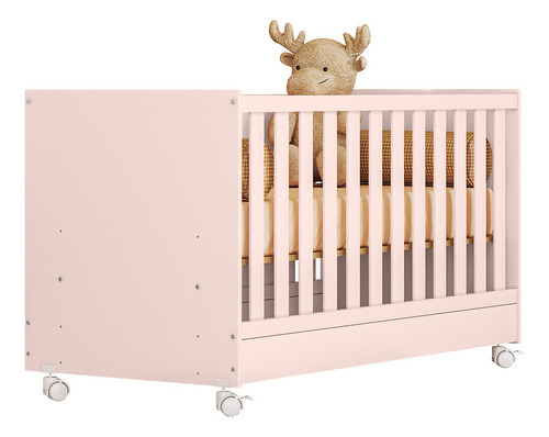 Conjunto Quarto Bebê Doce Sonho Guarda Roupa E Berço Com Colchão Cor Rosa