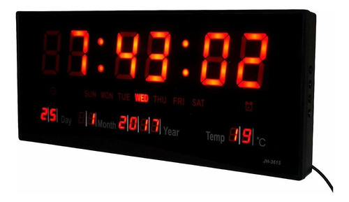 Reloj Digital Led De Pared Alarma Calendario Temperatura 36c Color Negro