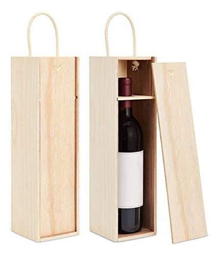 Caja De Vino De Madera Sin Terminar Con Asa Para Regalo, Man