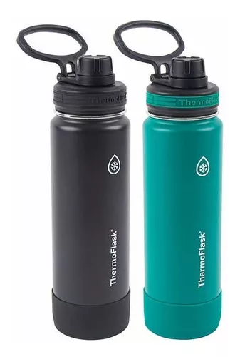 Thermoflask - Botella de agua de acero inoxidable con aislamiento al vacío,  pared doble y dos tapas, 40 onzas, blanco