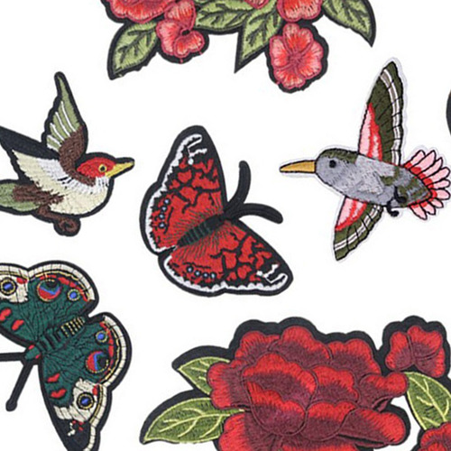 8pcs Costura Bordado Flor Pássaro Patches Etiqueta De Pano