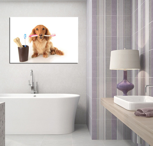 Cuadro 60x90cm Perro Salchicha Daschund Baño Dog Funny Pet