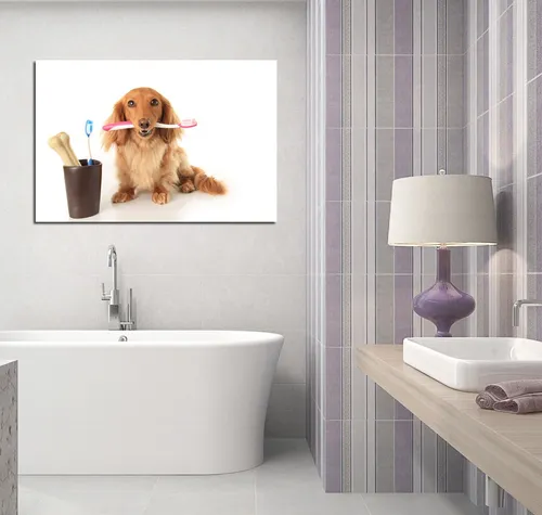 comprar Vinilo Decorativo 50x75cm Perro Salchicha Daschund Baño Dog