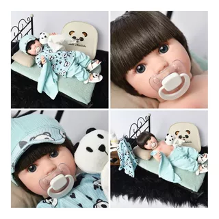 Bebê Reborn Silicone B Menino Pijama Panda Hora Do Sono Real