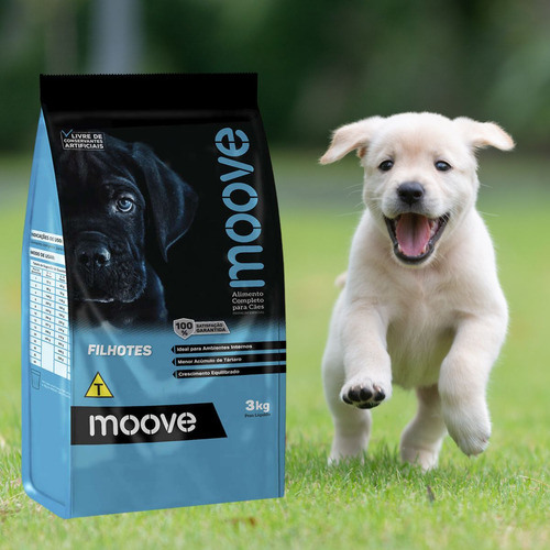 Alimento Moove Premium Ração Cães Filhotes Sabor Frango 3kg