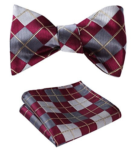 Plaid Jacquard Woven Self Bow Tie Set Corbatin Pañuelo