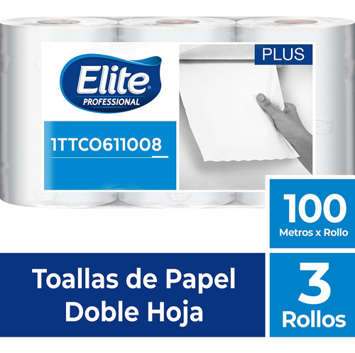 Toallas De Manos Elite  3 Rollos Doble Hoja Color Blanco