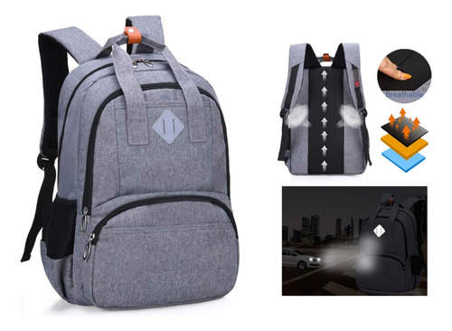 Mochila Para Laptop Impermeable 42x30x12cm Color Gris