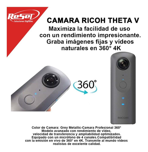 Cámara 360° 4k Ricoh Theta V Metallic Grey S0910725