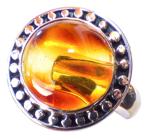 Hermoso Anillo De Ámbar Cognac Aut & Plata Ley / Ajustable 3