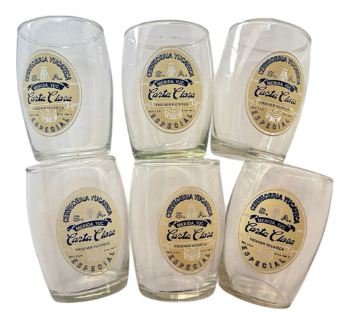 Lote De 6 Vasos Pequeños Cerveza Yucateca Carta Clara Transparente (Usado)