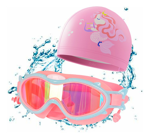 Set Natación Gorra Gafas Buceo Ajustable Niños 2-14 Años Color Talla M Rosa