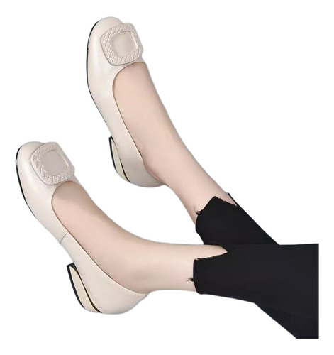 Zapatos Individuales Para Mujer, Tacón Bajo Y Grueso, Goma,