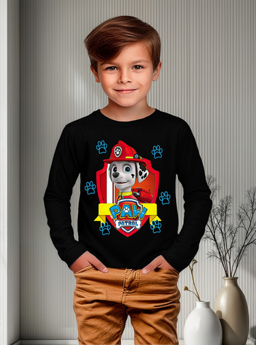 Polera Manga Larga Niño Paw Patrol Marshall 019 Algodón