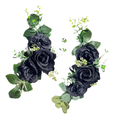 2 Piezas De Flores Artificiales Decoración Boda Arch Negro