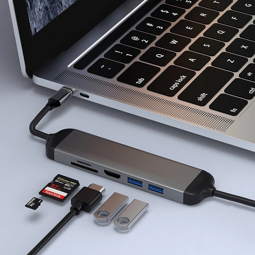 Imagen 6 de 6 de Hub Usb Tipo C, 6 En 1, Con Cable De Carga Pd De 1.5m