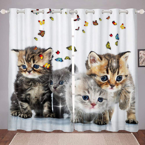 Cortinas 3d Con Estampado De Gatos Coloridos Con Estampado D