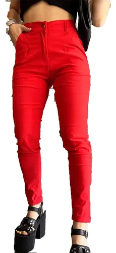 Pantalon rojo largo tela minueto - Elas Moda Mujer y Hombre