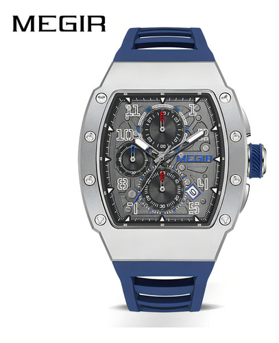 Reloj De Cuarzo Megir Luminous Calendar Con Cronógrafo Color De La Correa Blue/sliver