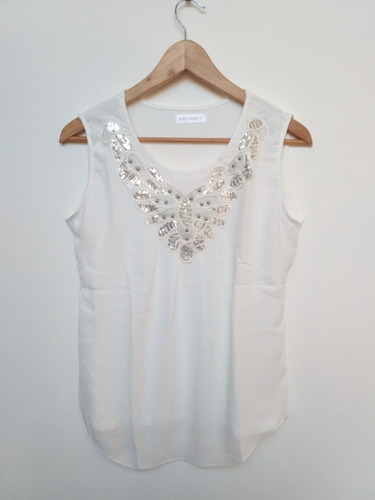 Blusa Blanca Elegante Con Perlas Tallas L Xl Nueva Importada