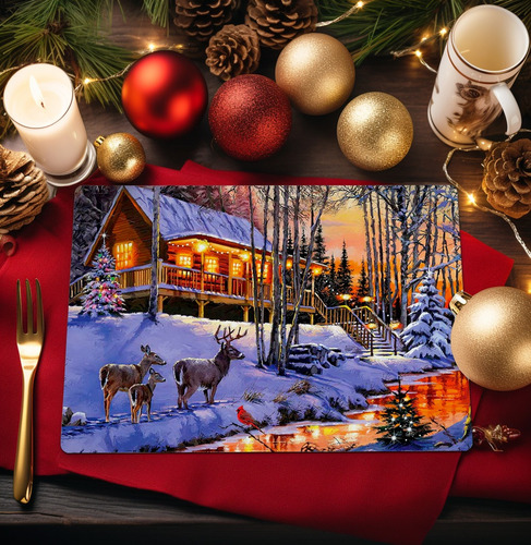 Manteles Navideños Con Renos Individuales